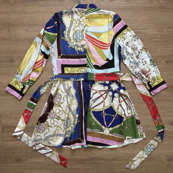 ZARA Dress Multicolored Mini Dress Long Sleeve Silky Satiny Smooth Size Medium - Picture 3 of 10
